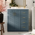 thumbnail image 3 of 30" Solid Wood Frame Bathroom Vanity with Storage, Modern Minimalist Bathroom Vanity with Ceramic Sink, Freestanding Storage Cabinet with Soft Close Doors for Bathroom, Blue, 3 of 9