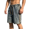 thumbnail image 3 of ZRGHAOYLQ Denim Shorts for Men Casual Button Front Patchwork Cargo Shorts Knee Length Summer Lightweight Relaxed Fit Streetwear for Daily, 3 of 8