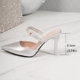 thumbnail image 6 of hoksml Pointed Toe Mule Heels for Women, Double Strap Rhinestone Stiletto Slip On High Heel Dress Sandals, 6 of 9