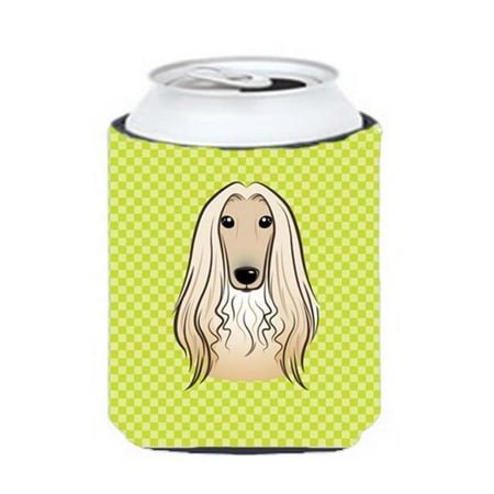 

Checkerboard Lime Green Afghan Hound Can Or Bottle Hugger 12 Oz.