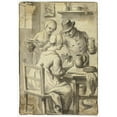 thumbnail image 2 of Egbert van Heemskerk the elder 11x14 Black Ornate Wood Framed Double Matted Museum Art Print Titled: Woman Reading at Table While Man and Woman Listen In, 2 of 5