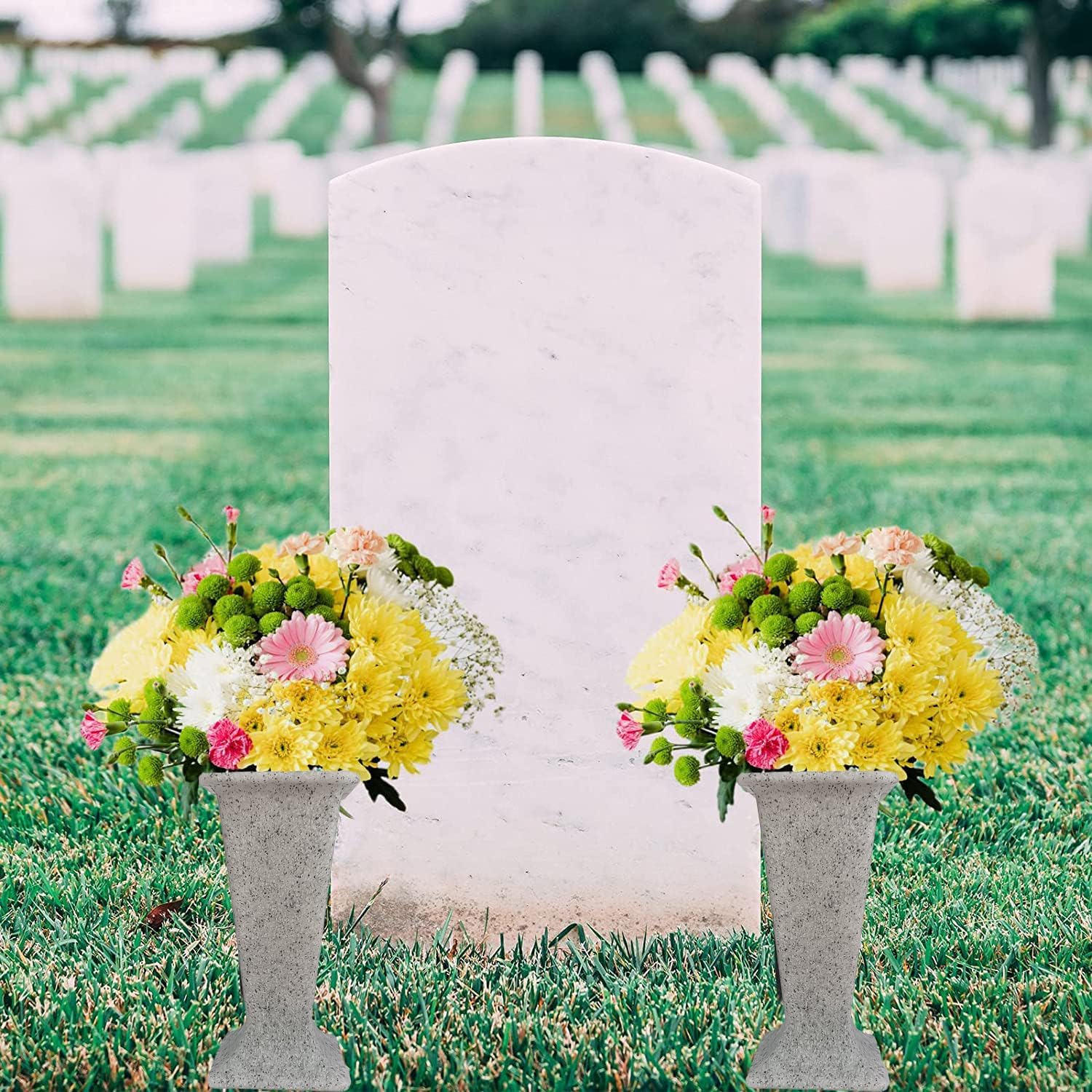 Cemetery Vase for Grave Headstones with Metal Spike Flowers Fake Floral Holder for Atificial Outdoor Tombstone Decorations Markers memorials Sympathy for Loss of Loved Ones (2)