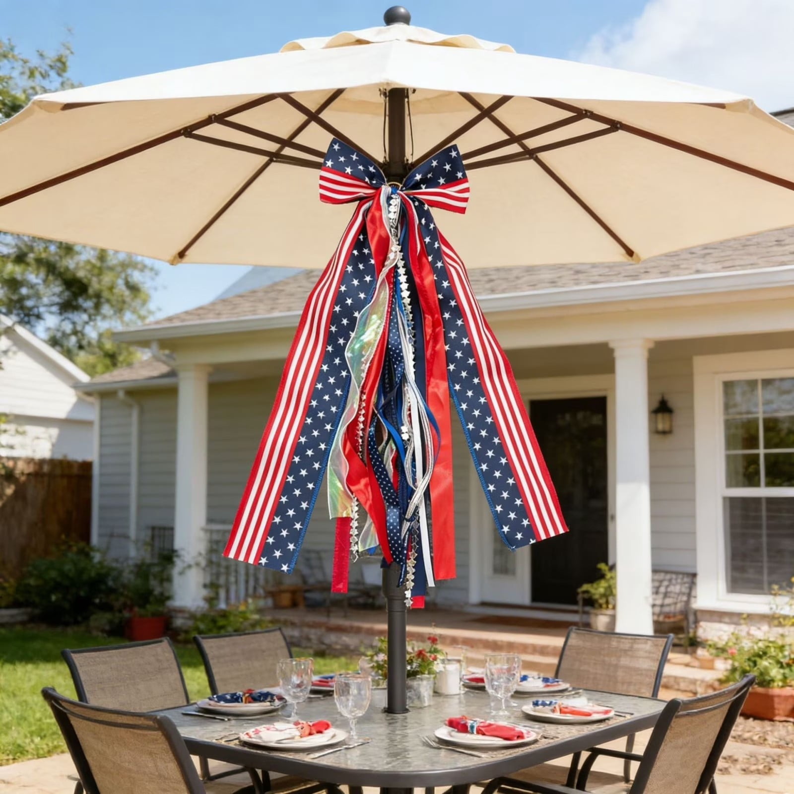 Large 4th of July Wreath Bow 24 Inch Patriotic Ribbon Bow Red White Blue Tree Topper Memorial Day Independence Day Decor for Front Door Indoor Outdoor Home