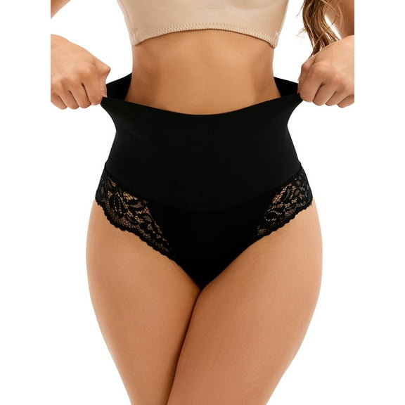 Unique Bargains Women's Lace Trim Underwear Briefs High Waist Shapewear Panties S Black