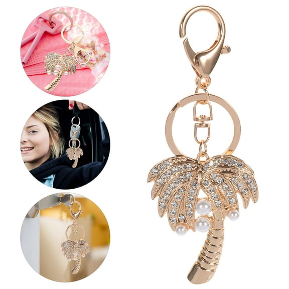 LOLIPPYY Luxury Rhinestone Palm Tree Keychain with Polished Golden Backpack Charm for Car Keys