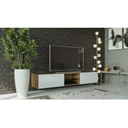 VIGO glass TV Stand Oak country/White mirror gloss floating tv stand for up to 80" Tv's size with LED