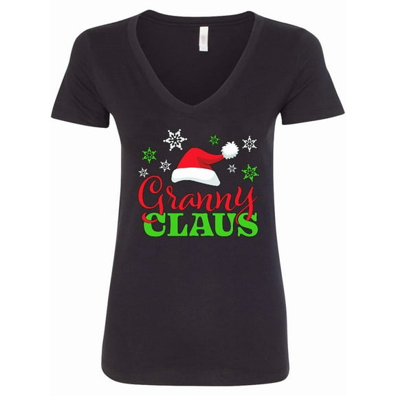 Inktastic Granny Claus with Christmas Santa Hat and Snowflakes Women's V-Neck T-Shirt