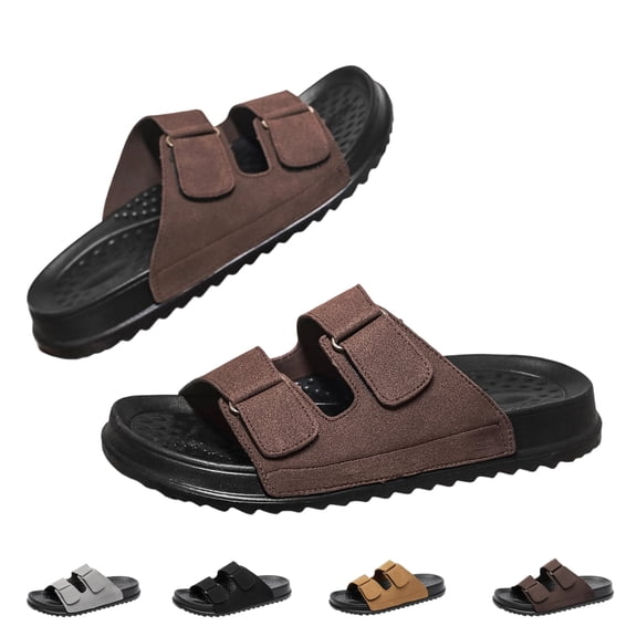 ZROVA Men's Double Strap Slides, Adjustable Closure EVA Sole Arch Support Sandals, Classic Summer Casual Beach Walking Shoes, Sizes 6.5-12
