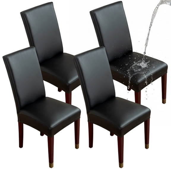 4 Pcs PU Leather Dining Chair Covers, Waterproof and Oil-Proof, Chair Protector Cover Set for Home, Kitchen, Dining Room, Black