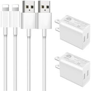 iPhone Charger, MFI Certified 2 Pack 6FT Extra Long Fast Charging Sync Lightning Cable with 2 Pack Dual Port USB Wall