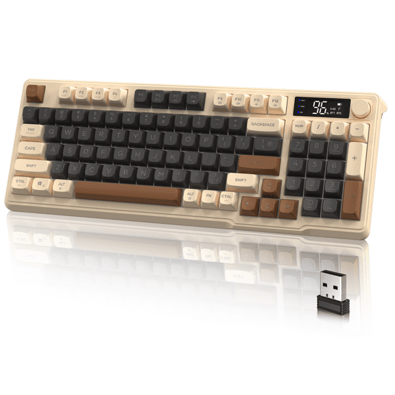 ZIYOULANG M96 Dual Mode Wireless Gaming Keyboard with 2.4G & BT5.0, 90% Membrane Semi-mechanical Keyboard with Smart Display & Knob