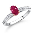 thumbnail image 2 of Gem Stone King 0.78 Ct Red Ruby G/H Lab Grown Diamond 10K White and Rose Gold Engagement Ring, 2 of 4