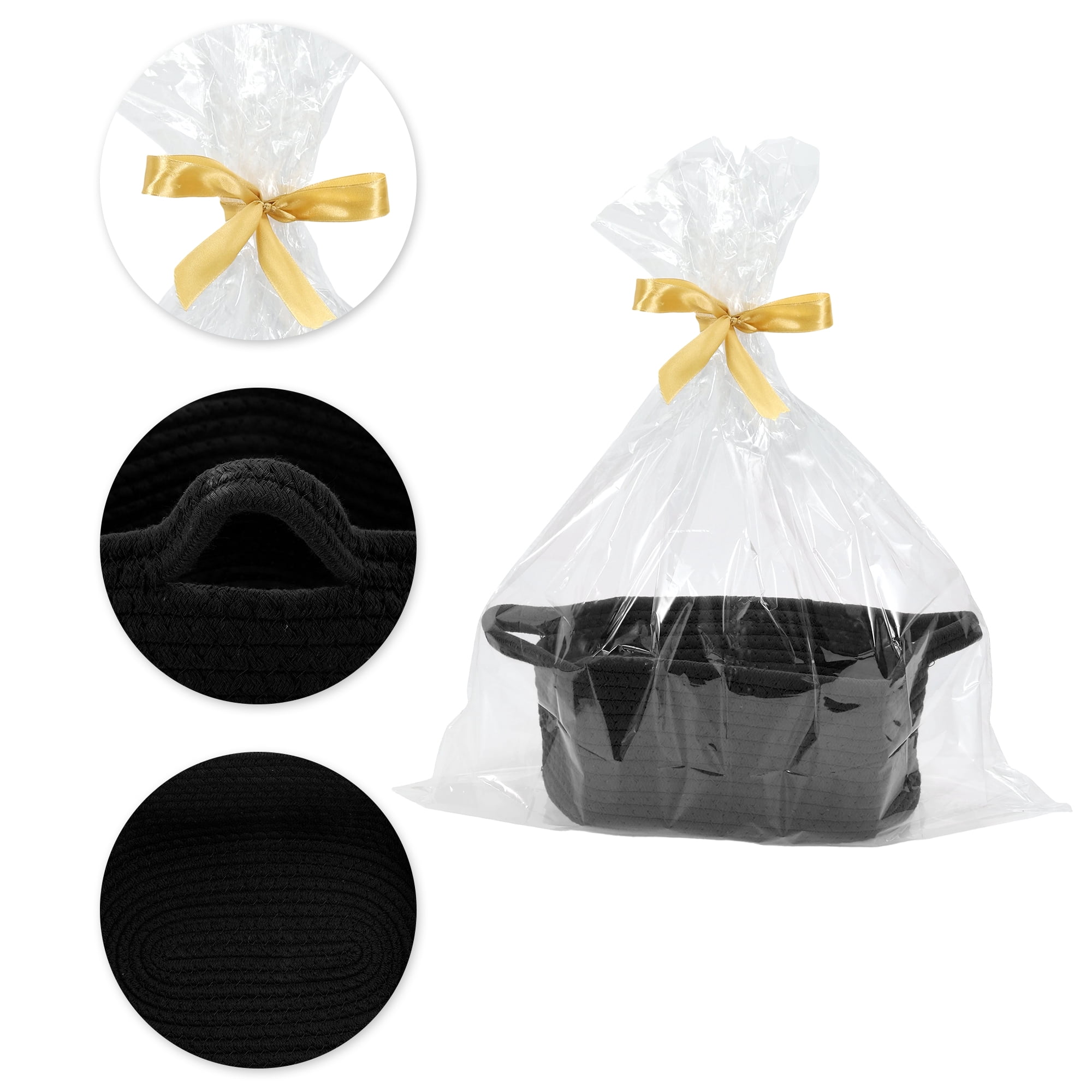 Unique Bargains Woven Empty Gift Decorative Basket with Gift Bag and Ribbon Black