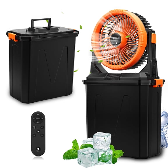 Portable Misting Fan - 10L Water Tank 10-inch Outdoor 20000mAh USB Rechargeable Fan with Remote Control,4 Speeds,4 Spray Mister,RGB Light,Timer, Floor Cooling Fan for Patios/Camping,Orange