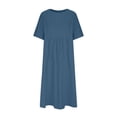 thumbnail image 6 of OSOLU Solid Color Women Fashion O-Neck Half Sleeve Loose Cotton Pocket Mid-Length Dress Leisure Sundress Wedding Guest Dresses For Women, 6 of 7