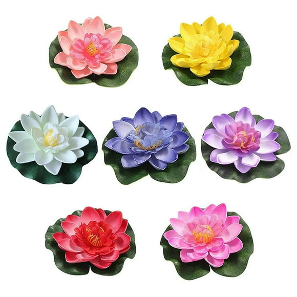 Bamboohart 7pcs Artificial Floating Water Pad Ornament Flower Leaves Plants Greenery Foliage Pond Decor for Aquarium Tank Garden Patio 7 Colors 10CM
