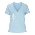 thumbnail image 4 of Pompotops T-Shirt Décontracté Sexy Mode Été Col en V Imprimé Manches Courtes Blouse, 4 of 8