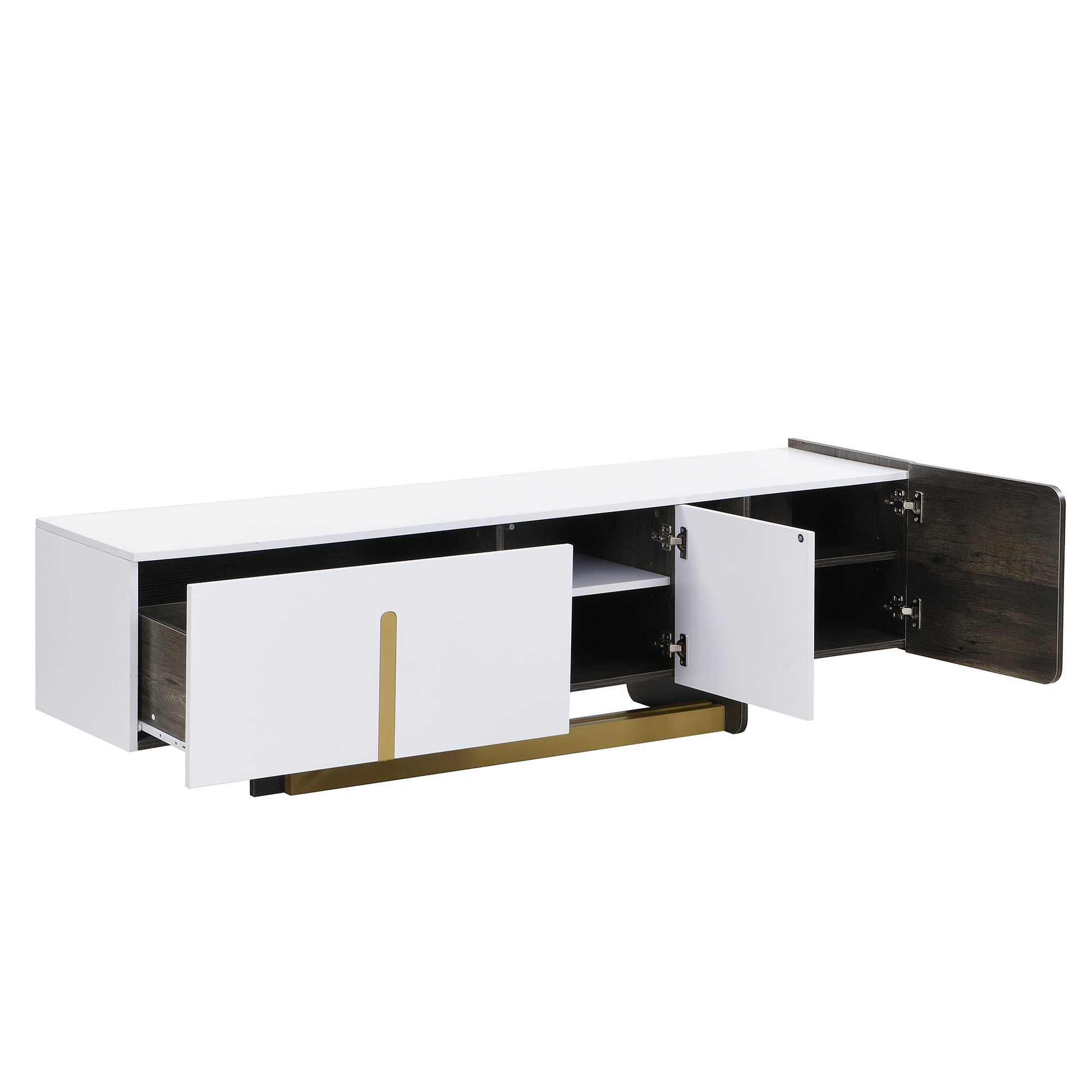 Euroco 66.7'' Light Luxury TV Stand for TVs up to 70 Inches, Modern TV Cabinet with Metal Legs, 1 Drawer, 2 Cabinets and Adjustable Shelves for Living room