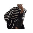 thumbnail image 2 of Liacowi Women Juniors Knitted Turtleneck Sweater Long Sleeve Striped Pullover Split Jumpers Tops Fall Loose Knitwear for Teen, 2 of 5
