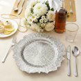 thumbnail image 3 of Yucurem 100PCS Reusable Charger Plates Bulk, 12.2" Plastic Dinner Charger Plates, Round Ruffled Rim Decorative Dinner Tableware for Wedding, Party, Event Table Decor (Silver), 3 of 9