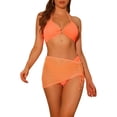 thumbnail image 1 of Bikinis de mujer con anillo, conjuntos de 3 piezas con falda de malla con cordón, color naranja pequeño, 1 of 5