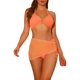 thumbnail image 1 of Conjunto de bikini texturizado con anillo Halter INSPIRE CHIC para mujeres, 3 piezas con falda de malla de color sólido, 1 of 5