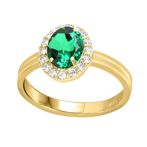 Gold Over Sterling Silver with Emerald and White Topaz Halo Ring