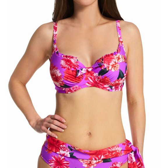 Women's Pour Moi 80012 Getaway Underwire Swim Top (Ultraviolet Floral 34F)