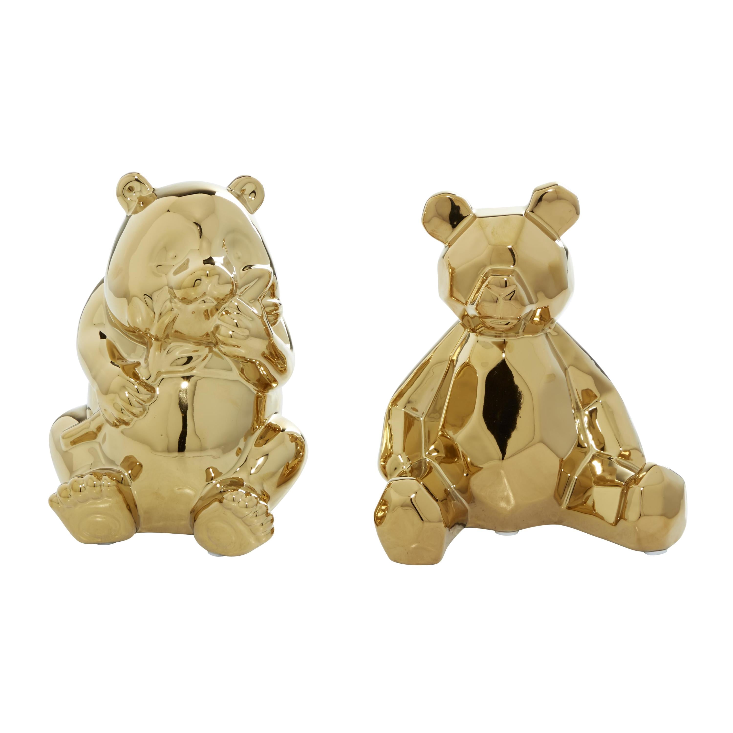 6"W, 8"H Gold Porcelain Ceramic Handmade Bear Sculpture, by CosmoLiving by Cosmopolitan (2 Count)