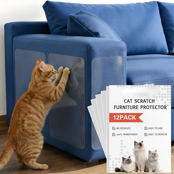 XIBUFE 12 Pcs Large Cat Scratch Furniture Protector, Transparent Couch Protector from Cat Claws, Single-Sided Self Adhesive Anti Pet Deterrent Sofa Cover, 17In