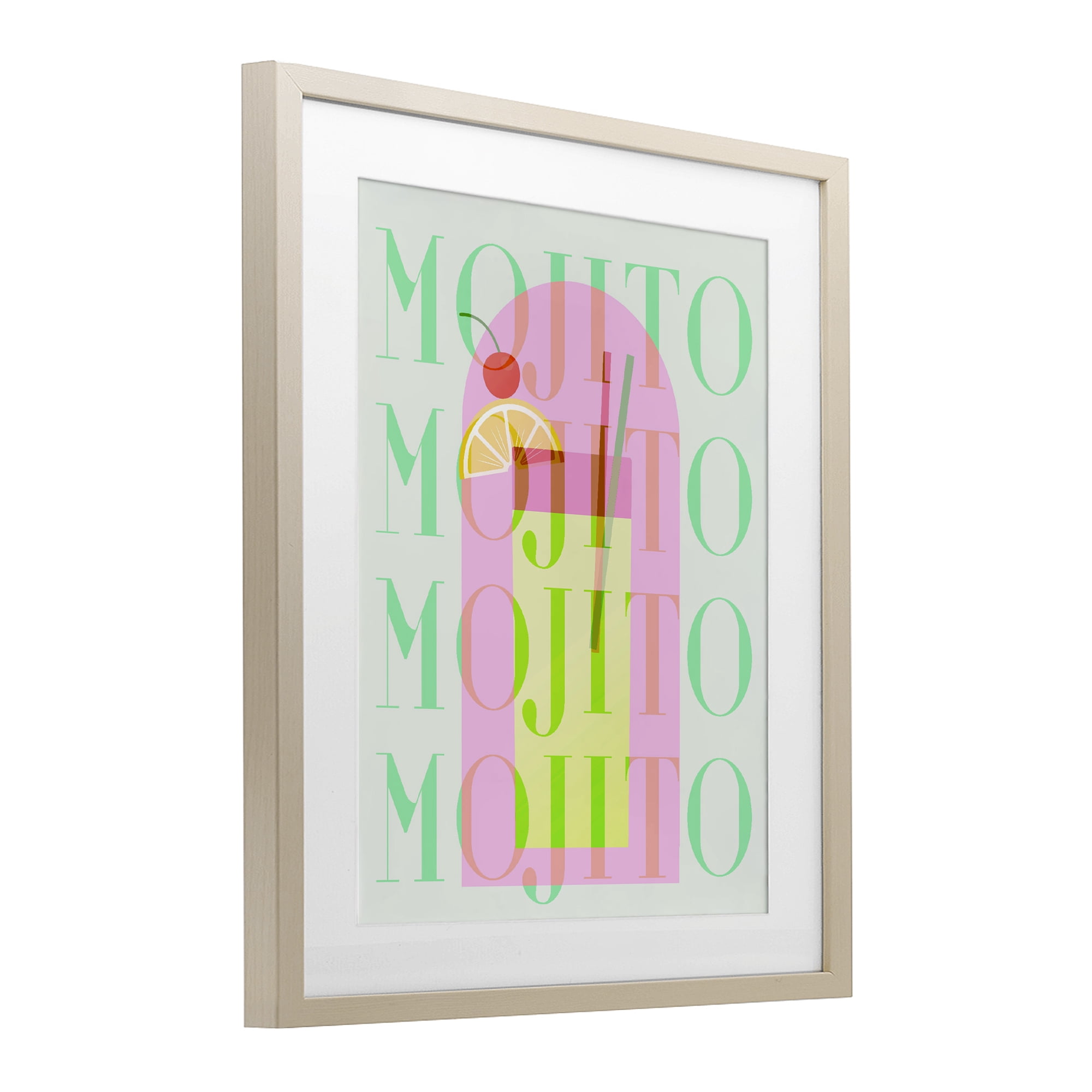 Retro Pastel Mojito Birch Framed Print Under Glass, design by Lil' Rue