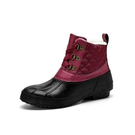 

Tenmix Women Breathable Duck Boots Walking Cold Weather Lace Up Comfort Winter Shoes Red 4.5