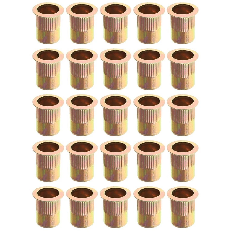 CIRCLE- 3/8-16 Carbon Steel Rivet Nut Flat Head Threaded Insert 50Pcs