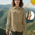 thumbnail image 4 of ABATAB Women's UPF 50+ Long Sleeve UV Sun Protection Shirts with Chest Pockets Outdoor Fishing Hiking Athletic Button down T-Shirts(Large,Khaki), 4 of 6