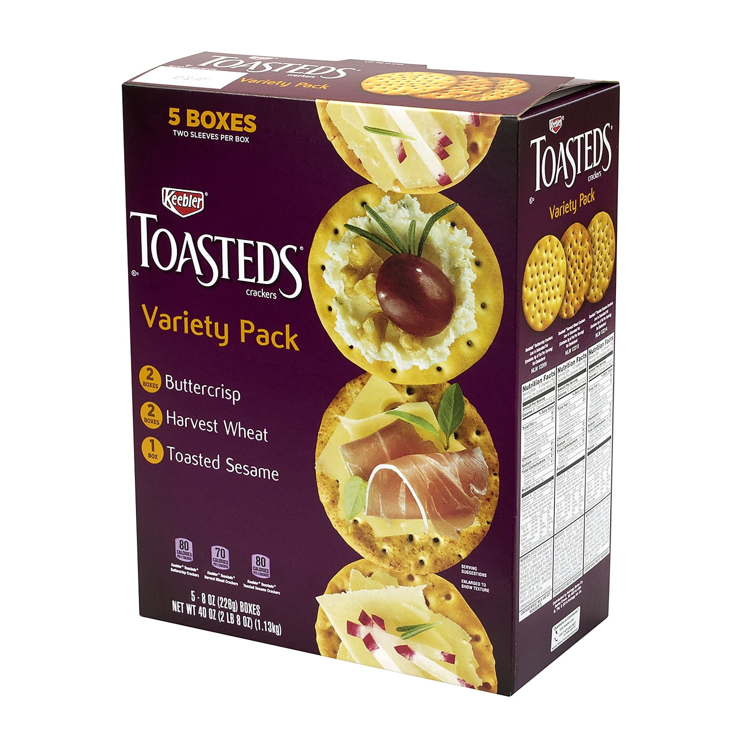 Keebler® Toasteds Party Pack Cracker Assortment, 8 oz Box, 5 Assorted Boxes/Carton