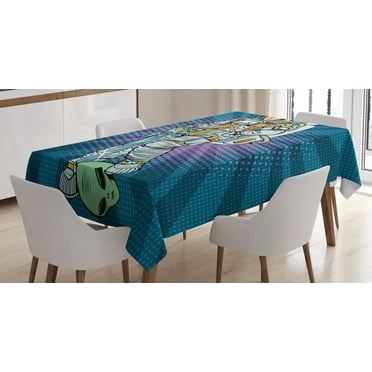 Ambesonne Astronaut Tablecloth Rectangular Table Cover, Galaxy Design, 60"x90", Teal and Coconut