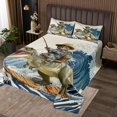 thumbnail image 2 of Erosebridal Cat Riding Dinosaur Coverlet Set King,Japanese style Bedding Set,Ocean Bedroom Decor,Ultra Soft,3 Pieces, 2 of 5