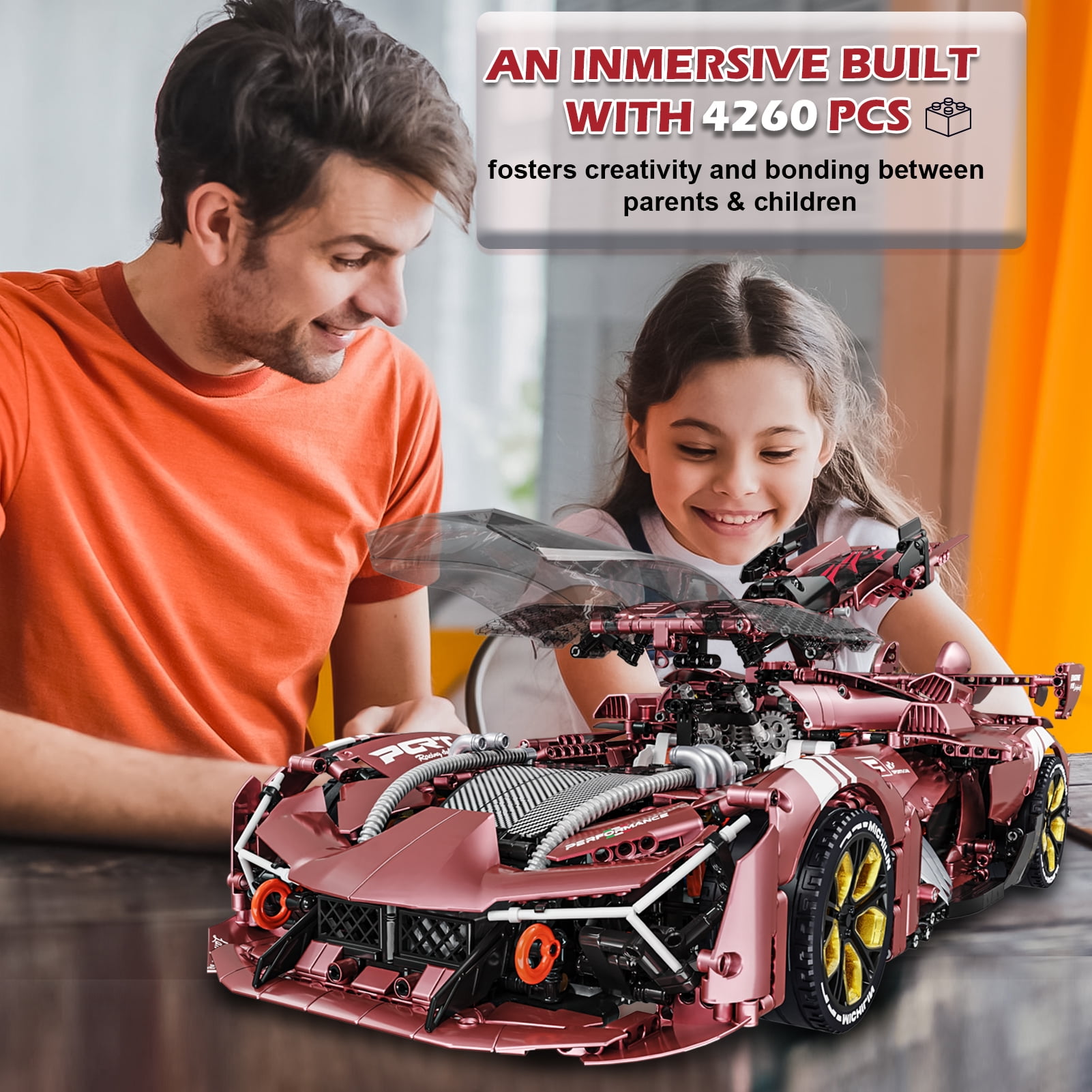 Q0Q Supercar Building Set - STEM Toy with Mechanical Structure, 2WD/4WD, Static Version no Power, 1:8 Scale，Gift for 8+ Car Enthusiasts(3466Pcs)