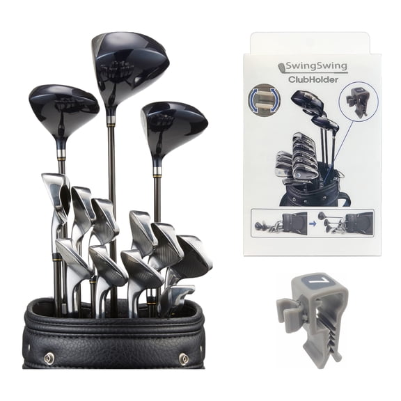 SwingSwing Golf Club Holder Club Organizing Clips | 14 Clips Set with Identifying Numbered Stickers | Swivel Action Golf Club Clips for Golf Bags | Club Damage Protection, Grey