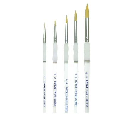 - Royal Brush Soft Grip Round Golden Taklon Fiber Paint Brush Set, Assorted Size, Set of 5