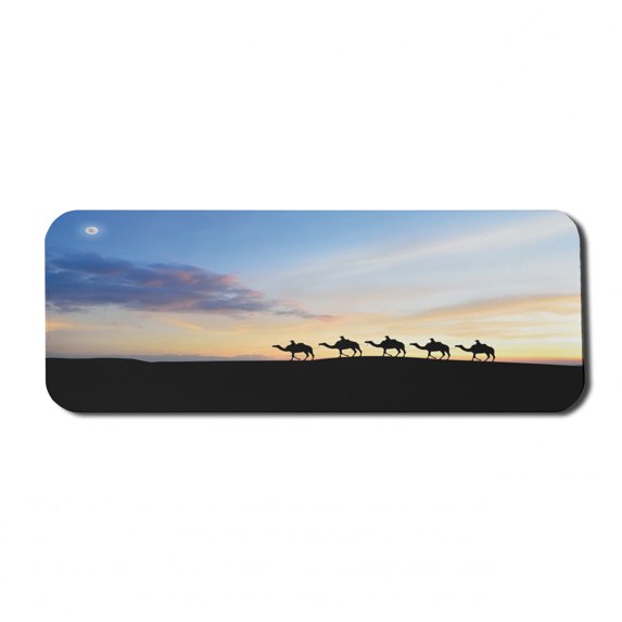 Landscape Computer Mouse Pad, Desert Picturesque of a Sunset Sky with Men Silhouettes Riding on Camels, Rectangle Non-Slip Rubber Mousepad Large, 31" x 12" Gaming Size, Multicolor, by Ambesonne