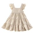 thumbnail image 4 of mgoYE Little Girl Easter Dress Toddler Baby Girls Dress Summer Ruffle Sleeve Halter Casual Kids Beach Sundress(Beige,5-6 Years), 4 of 9