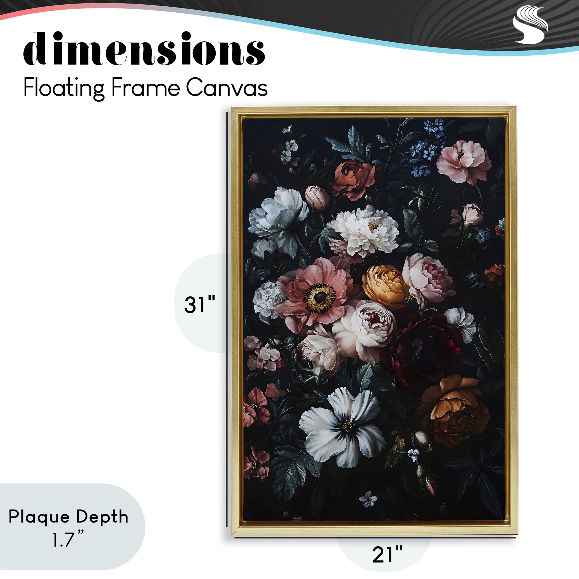 Stupell Industries Midnight Garden Velvet Florals Gold Framed Floater Canvas Wall Art, design by Creative Studio