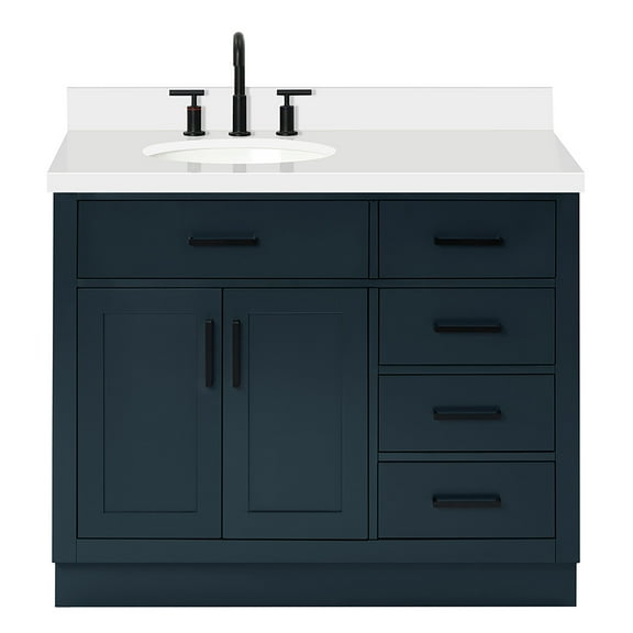 Ariel Hepburn 43 In. Left Offset Oval Sink Vanity With White Quartz Countertop In Midnight Blue