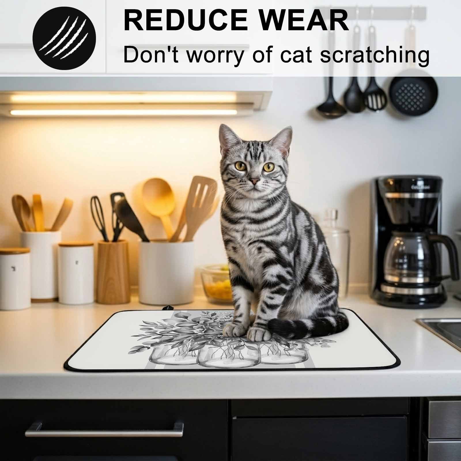 Eucalyptus Grey Stove Top Cover for Electric Stove, Heat-proof & Non Slip Glass Top Stove Cover Protector, Vintage Bottle Succulents Flower Stripes Kitchen Flat Cooktop Rubber Mat 28.5x20.5 Inches