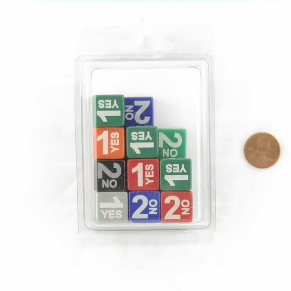 Yes and No 1 and 2 Dice Assorted Colors with Numbers 16mm (5/8in) D6 (1-2 3 times) Pack of 20