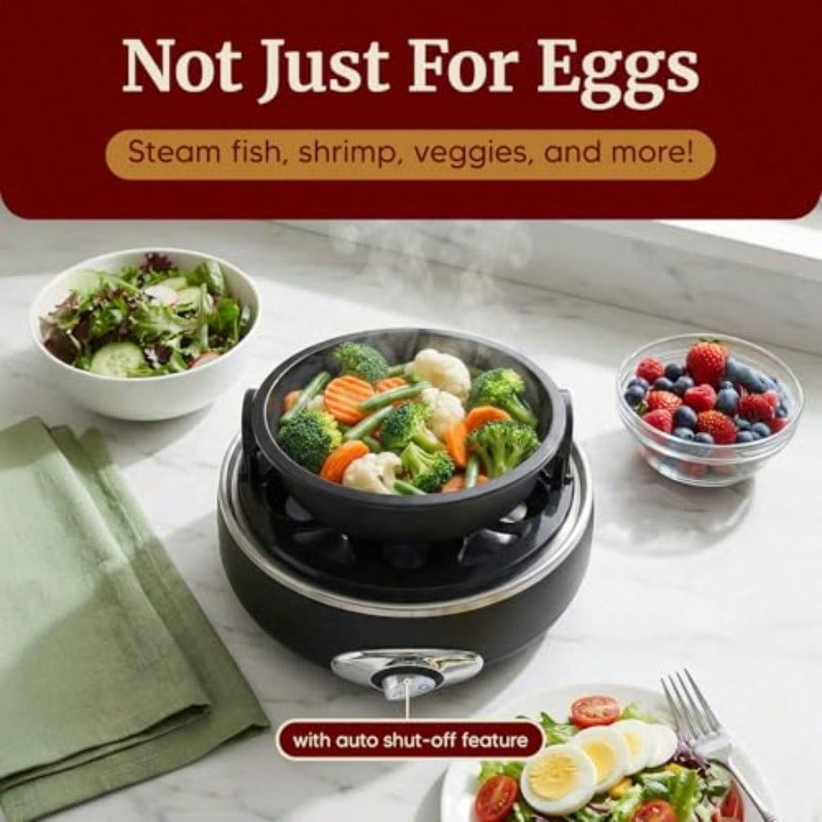 Rapid Egg Cooker 7 Easy-To-Peel Hard Medium Soft Boiled Eggs Poacher Omelet Maker Auto Shut-Off Alarm 16-Recipe Booklet Charcoal Grey