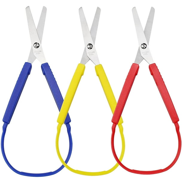 3 Pieces Colorful Loop Scissorsrandom Color, Safety Self-opening Scissors,  Easy Grip Kids Scissors For Special Needs Safety Round Tip Handles