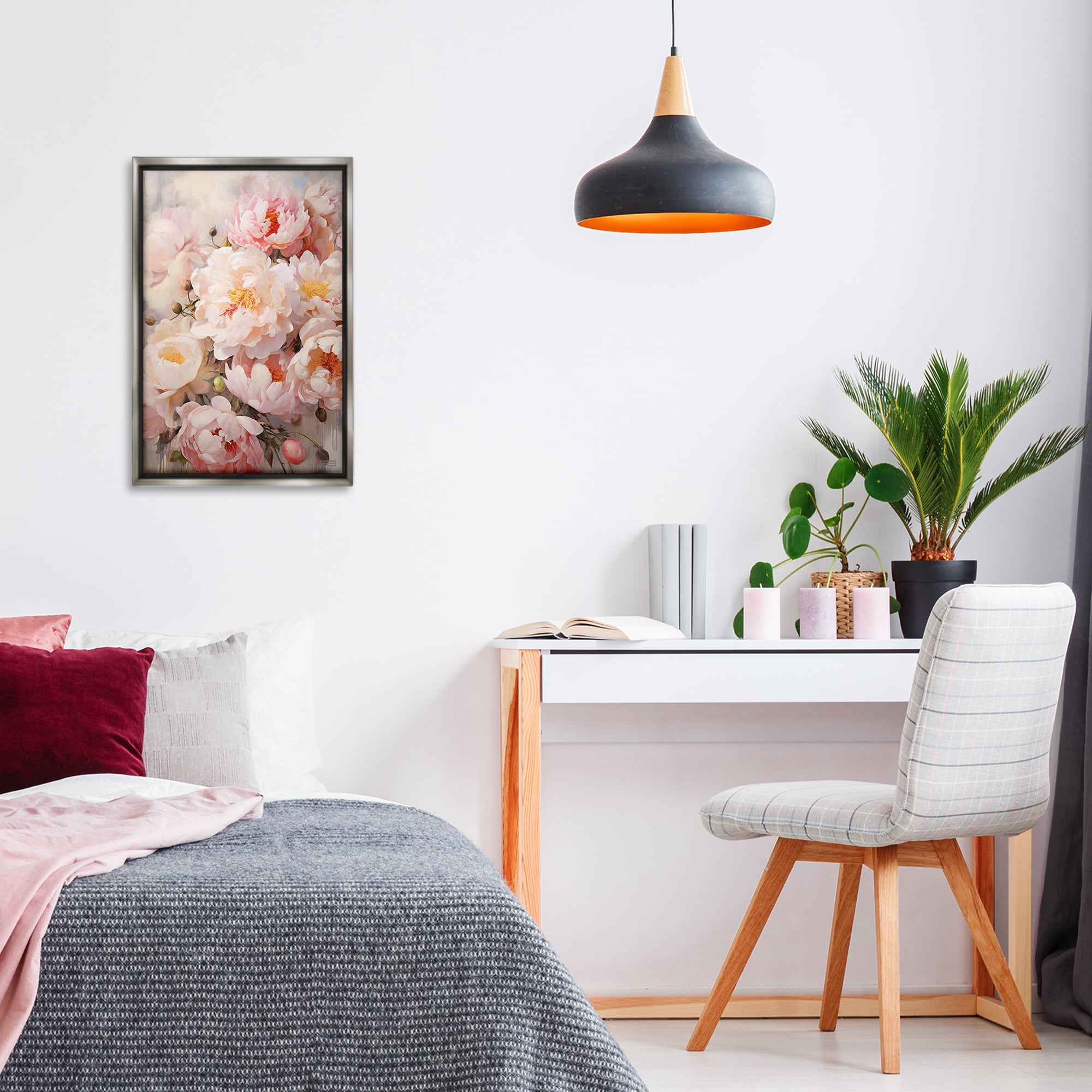 Stupell Industries Pink Peonies Collage Botanical & Floral Painting Gray Floater Framed Art Print Wall Art, 17 x 25