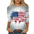thumbnail image 2 of Items At 4Th of July Shirts for Women 3/4 Sleeve American Flag Shirt Usa Patriotic T-Shirt Stras And Striped Tops Tunic Crew Neck Blouses Flash of The Day, 2 of 5